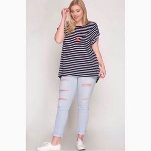 5 PACK | Plus Size Navy Striped Oversized Top